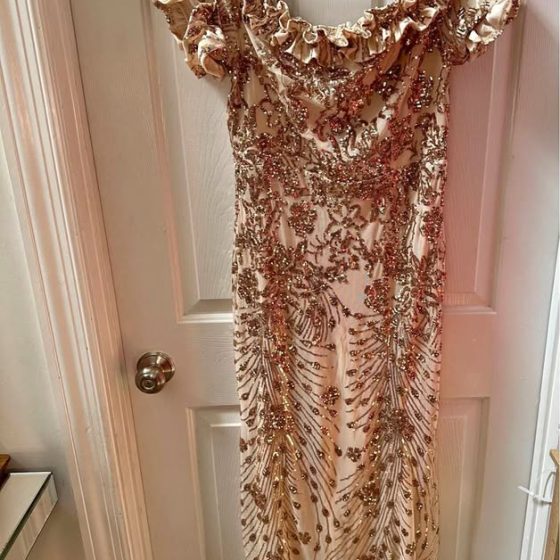 Champagne-Gold Sequin Mermaid Formal Gown — Women's L