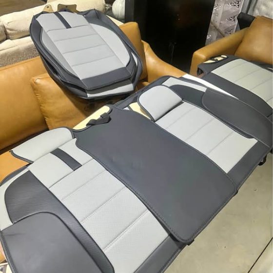 Black & Gray Faux-Leather Car Seat Covers — Full Set