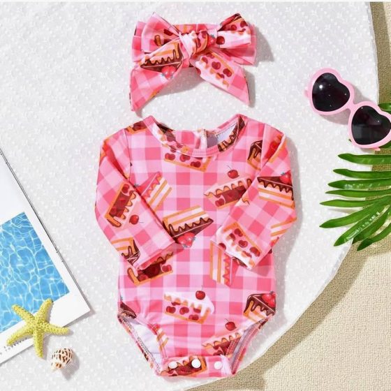 Baby Girls' Pink Long-Sleeve Swimsuit — 3–6 Months