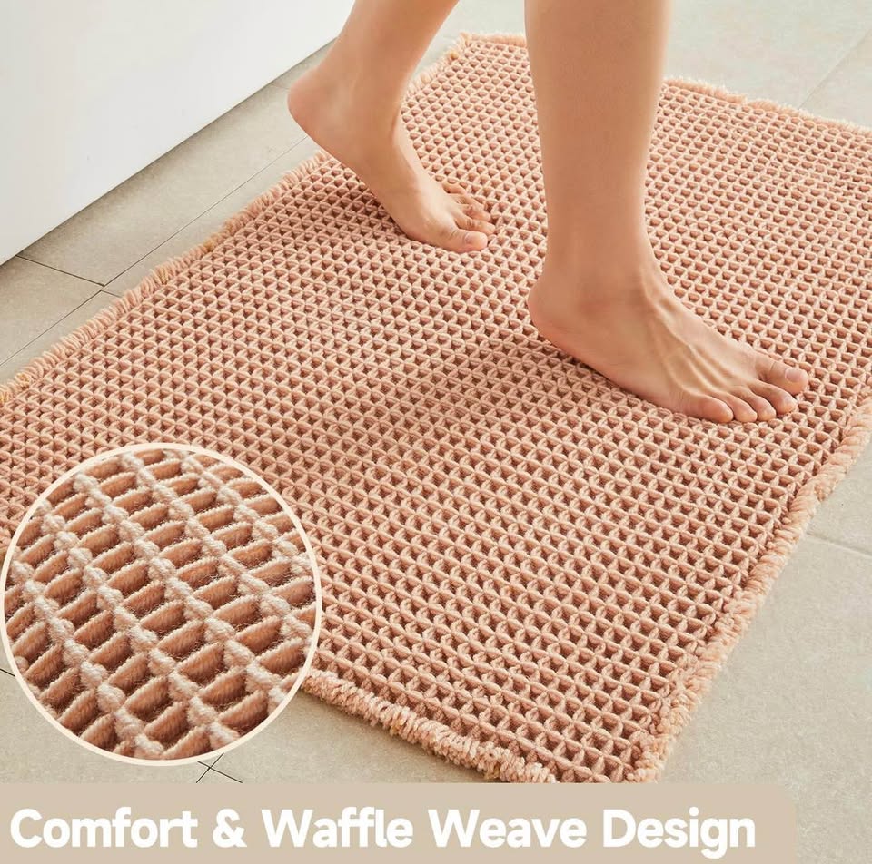 TYUU Light-Peach Waffle Bath Mat — 24 x 16 in