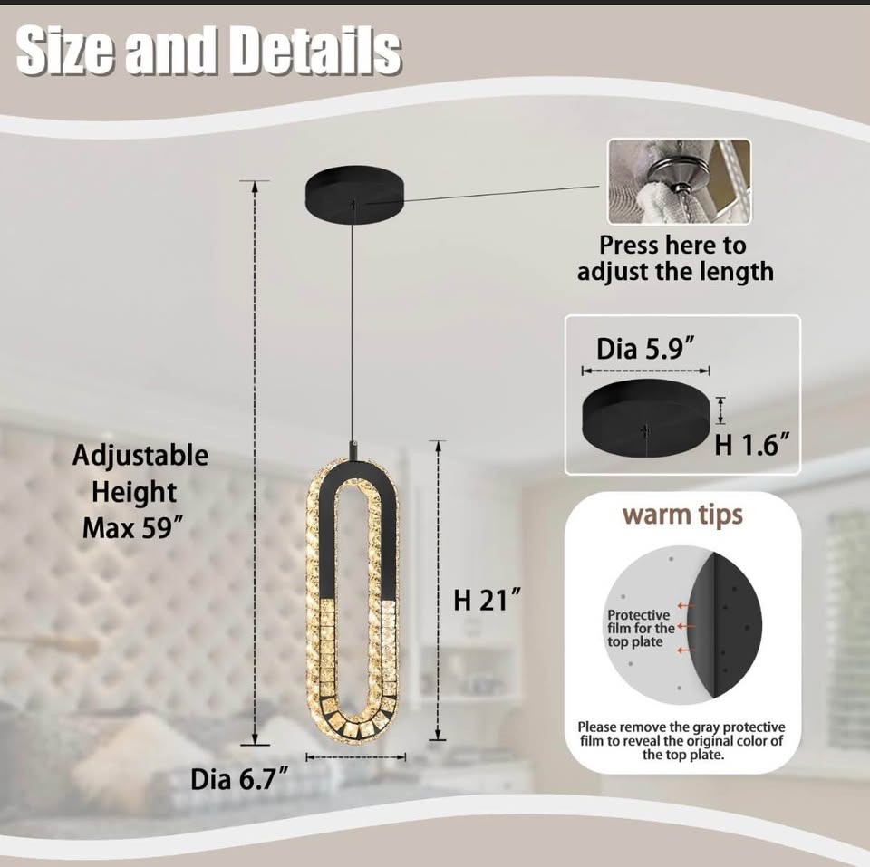 Modern Black 1-Light Pendant Chandelier