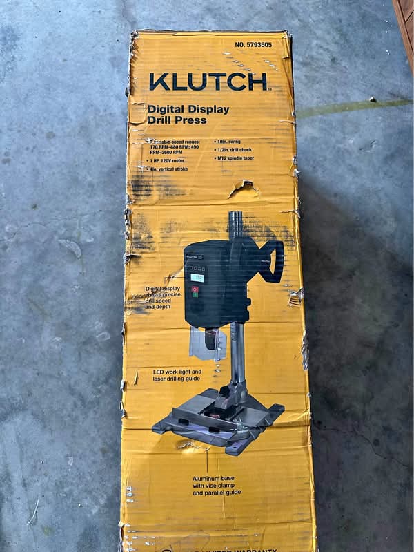 Klutch 1 HP Variable-Speed Drill Press with LCD & Laser