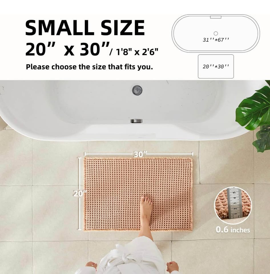 TYUU Light-Peach Waffle Bath Mat — 24 x 16 in