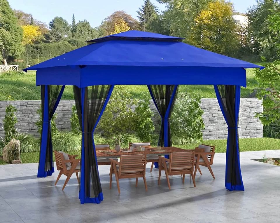 Outsunny 11 × 11 ft Pop-Up Gazebo with Netting — Blue