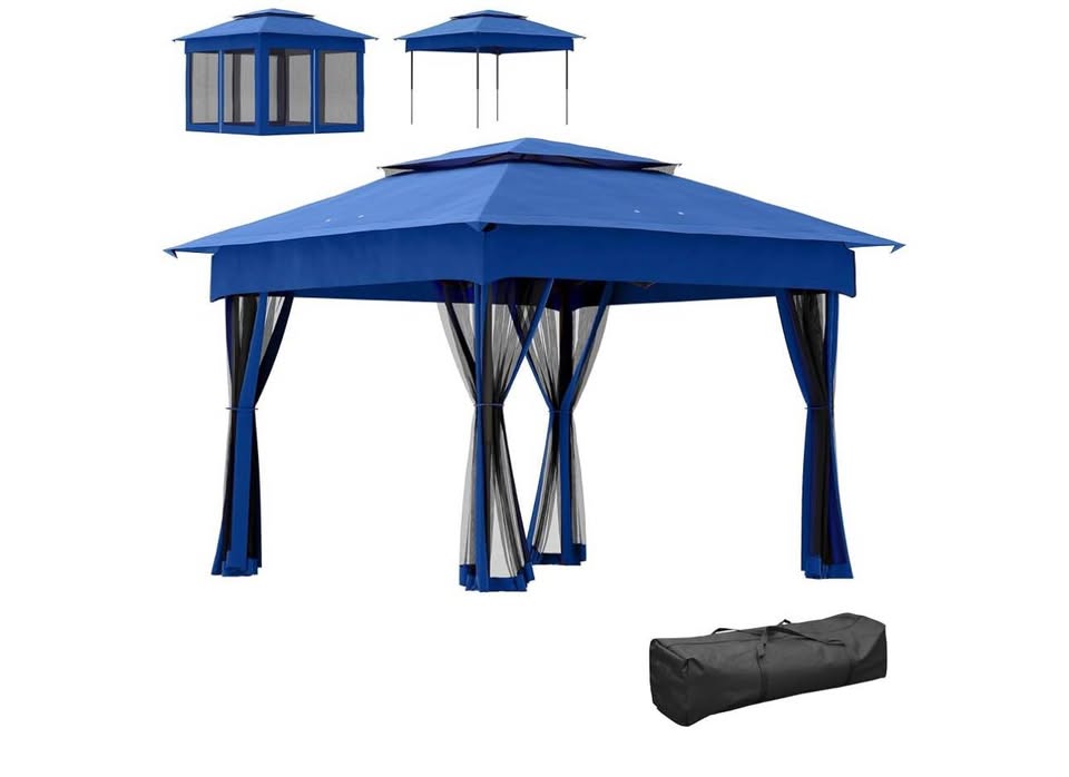 Outsunny 11 × 11 ft Pop-Up Gazebo with Netting — Blue
