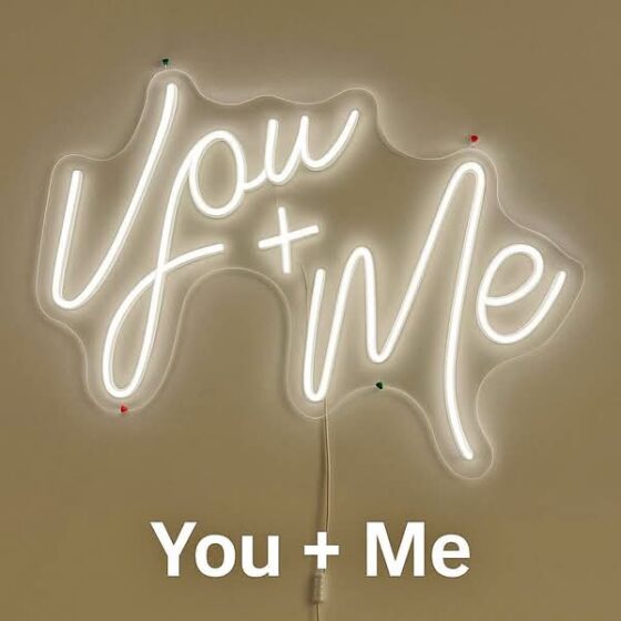 You + Me Neon LED Wall Sign – Modern Warm Light (33” x 22”)
