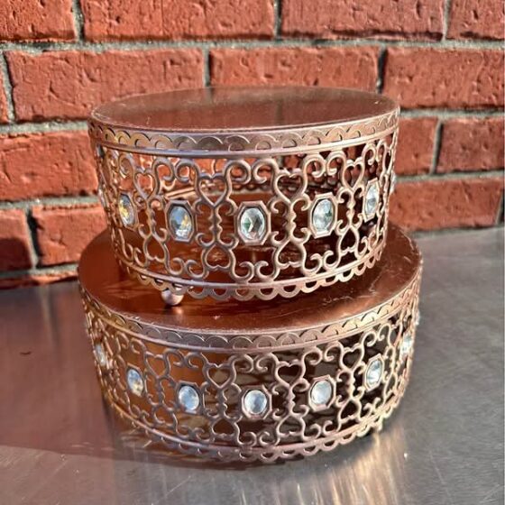 Elegant Rose Gold Jeweled Cake Stand Set (2-Piece)