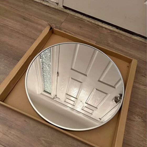 Lighting Metal frame round mirror 21 inch in Silver