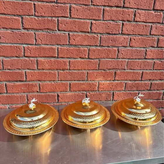 Elegant Gold Buffet Serving Set - Bird Finial Lids