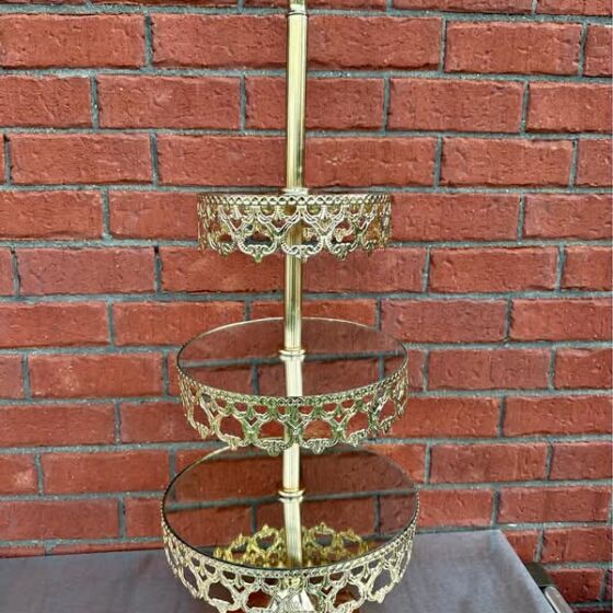 3 Tier Gold Plated Metal Cake Stand Paandan Tray Tea Party Tray Stand