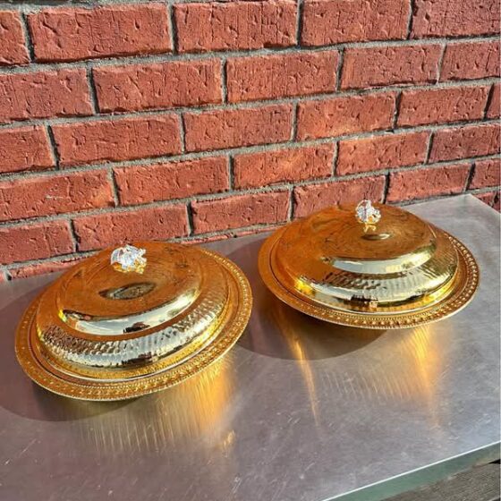 Luxury Gold Hammered Serving Dish with Dome Lid (Set of 2)
