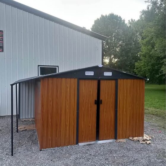 10x12 Dual-Zone Metal Storage Shed – Wood Grain Finish
