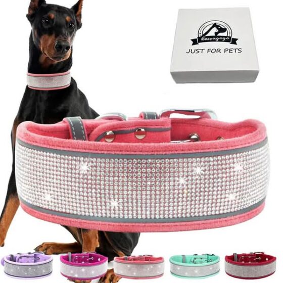 Bling Diamond Dog Collar for Females Girls,Soft Velvet Leather with Fancy Sparkly Crystal Rhinestone