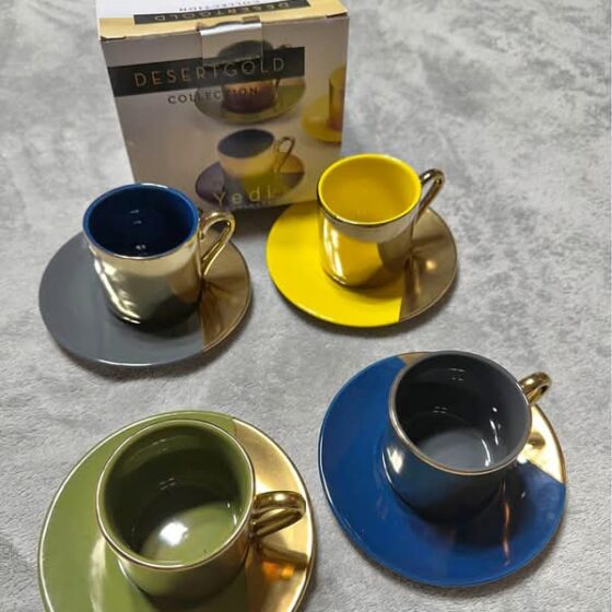 Yedi Espresso 4 Cup and saucer Set Desert Gold Collection