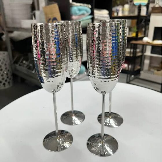 Shatterproof Champagne Flutes Set Of 4 Hammered Stainless Steel