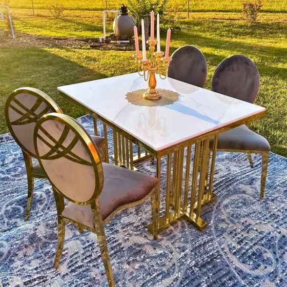 Modern Luxury Dining Set – Granite Top & Velvet Chairs
