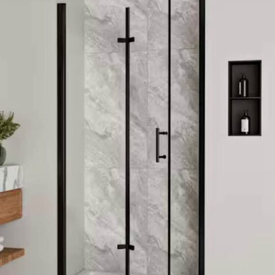 Modern Black Bi-Fold Glass Shower Enclosure / Corner Screen