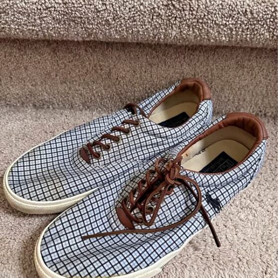 Polo Ralph Lauren Vaughn Men’s Canvas Sneakers Shoes Blue/White Plaid SZ 13