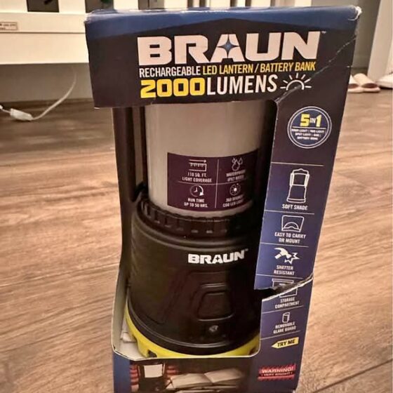 BRAUN 2000 Lumen Rechargeable Waterproof LED Lantern/Battery Bank