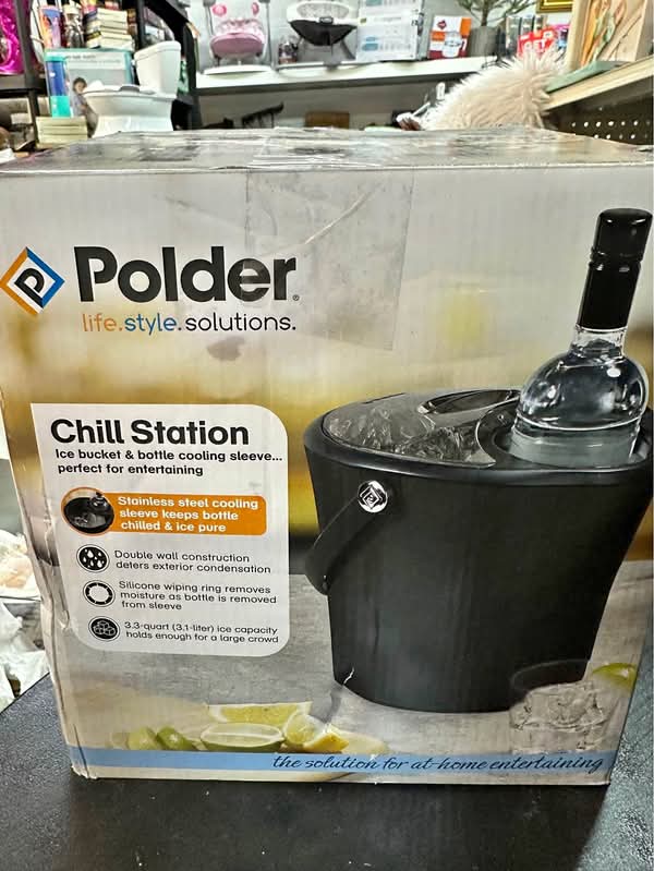 Polder Chill Station for Wine, Champagne, Spirits and More, Separate Area for Fresh Ice