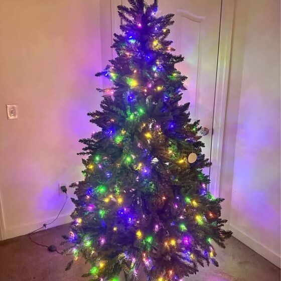 Pre-Lit 7-Foot LED Christmas Tree — Multicolor & Warm White Lights with Remote
