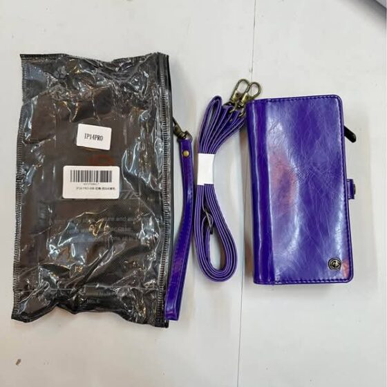 iPhone 14 Pro Case Wallet,Retro Suede PU Leather Strap and Crossbody Wristlet Flip Case with Magneti