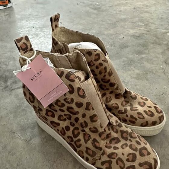 Serra Leopard-Print Wedge Sneakers — Size 8