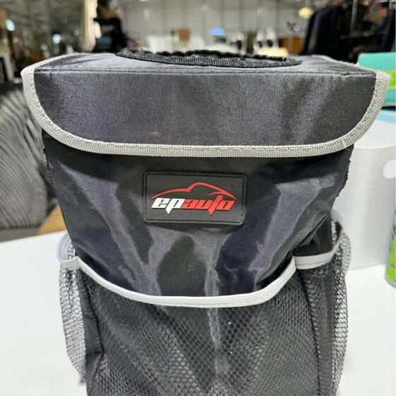 EPAuto Waterproof Car Trash Can with Lid and Storage Pockets