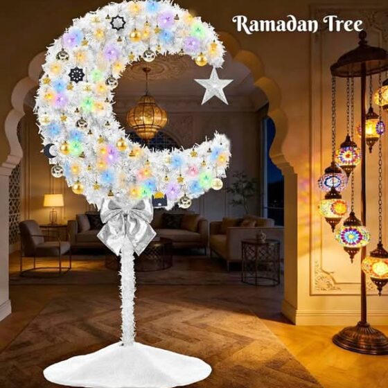 6ft Ramadan Moon Tree, Eid Tree with Ramadan Tree Decorations,Mubarak Muslim Islamic Crescent Moon