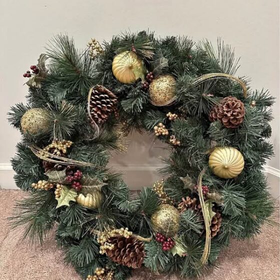Martha Stewart Living 30 in. Unlit Golden Holiday Artificial Wreath