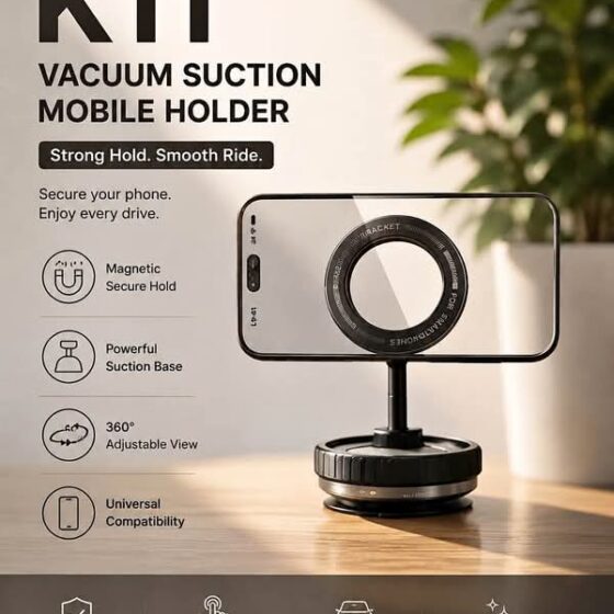 Vacuum Suction Mobile Holder – Premium 2-in-1 Magnetic Car & Desktop Mount