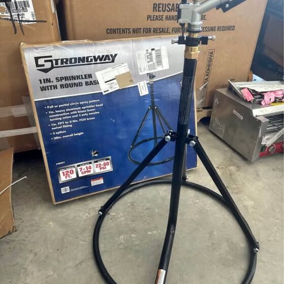 Strongway Tripod Sprinkler with Round Base, 3/4 in. Brass Head with 2 Nozzles, 100 Ft