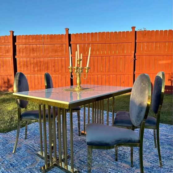 Dining Table Set for 4, White Marble Dining Table and 4 Grey Velvet Dining Chairs