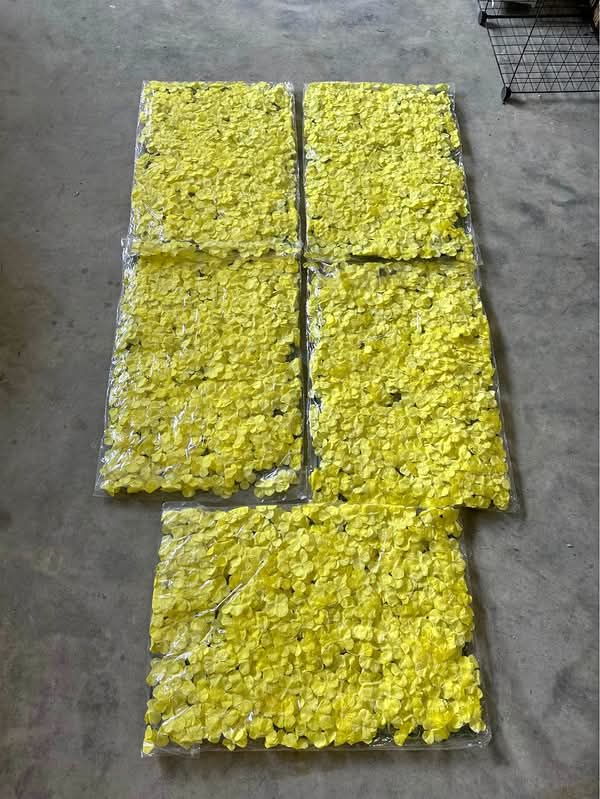 5-Piece Yellow Artificial Flower Wall Panels Backdrop - Event Decor (New)