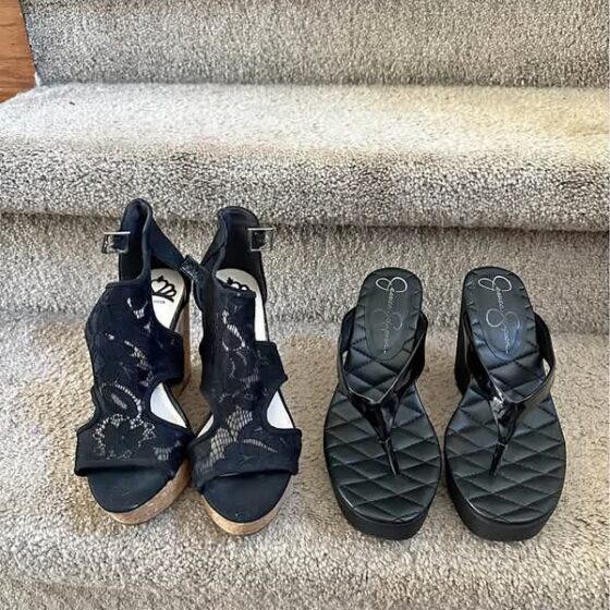 2 Pairs of Black Wedge Sandals - Jessica Simpson & Fergalicious (Size [6])