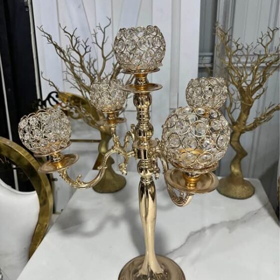 Gold 5 Arms Crystal Candelabra Floral Riser Wedding Centerpiece Stand 30 inches