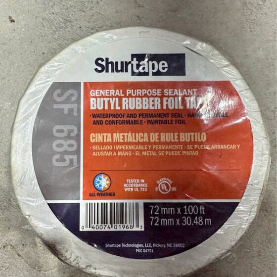 Shurtape SF 685 ShurMASTIC Butyl Rubber Foil Tape - 3" x 100ft (72mm x 30.48m) - New