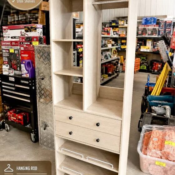Tall Wooden Wardrobe Storage Tower / Closet System Unit