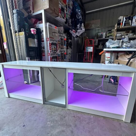 High-Gloss TV Stand with LED Lights — Fits Up to 70-Inch TV