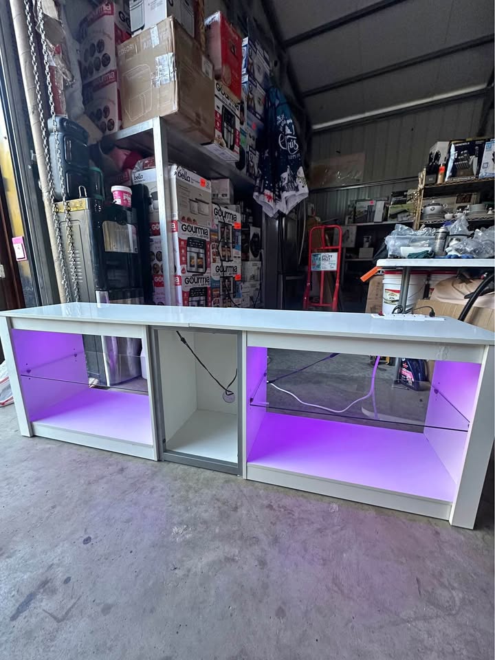 High-Gloss TV Stand with LED Lights — Fits Up to 70-Inch TV