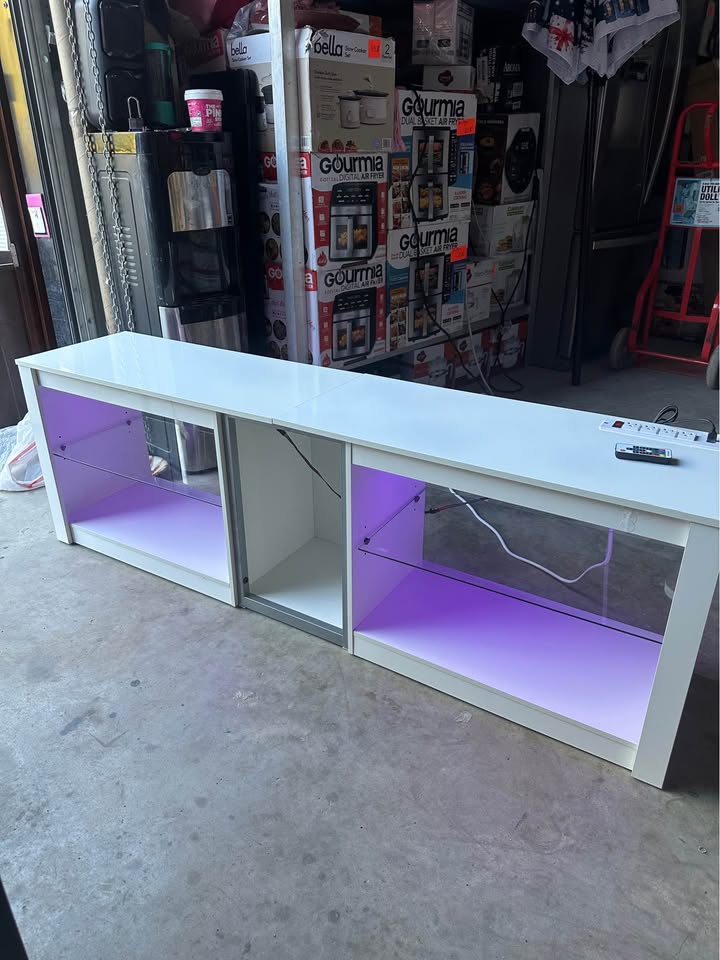High-Gloss TV Stand with LED Lights — Fits Up to 70-Inch TV - Image 3