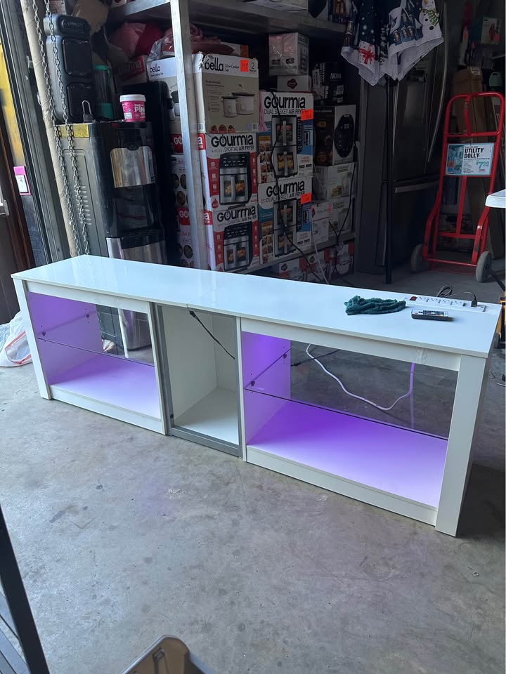 High-Gloss TV Stand with LED Lights — Fits Up to 70-Inch TV - Image 7