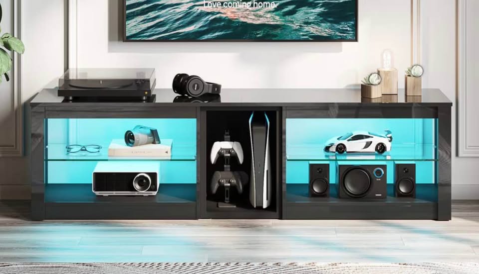 High-Gloss TV Stand with LED Lights — Fits Up to 70-Inch TV - Image 9