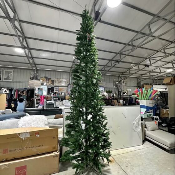 12ft Unlit Pencil Christmas Tree, Spruce Style Holiday Decor w/ 1,818 Branch Tips, Metal