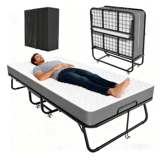 Folding Bed with Mattress, Twin Foldable Bed, Roll Away Beds for Adults, 75" x 38" Roll Away
