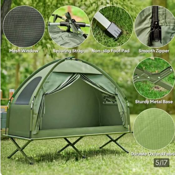 Camping Tent Cot, Single Person Folding Cot Combo, Off-Ground Tent, Covered Outdoor Bed