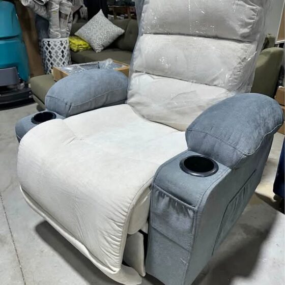 Two-Tone Fabric Recliner with Cup Holders